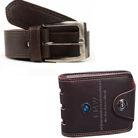 Trending Synthetic Leather Belts And Wallets Combos For Men (2 Pieces)