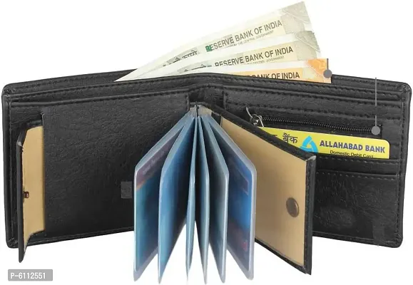 Stylish Artificial Leather Black Durable Card and Money Organiser Wallet For Men