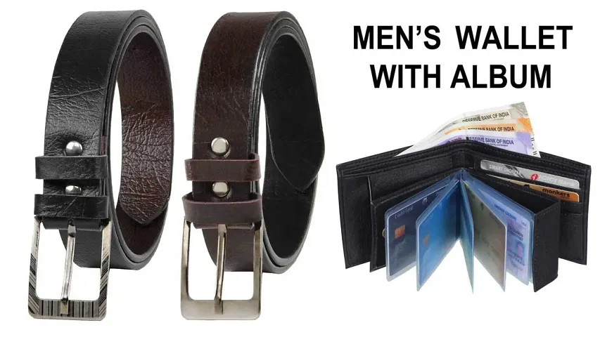 Stylish Artificial Leather Belt and Wallet Combo for Men (Set Of 3)