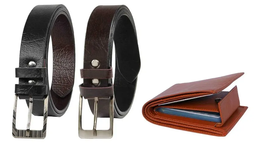 Stylish Artificial Leather Belt and Wallet Combo for Men (Set Of 3)