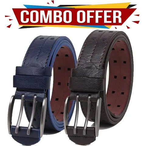 Stylish Leatherite Solid Men Belts (Pack Of 2)