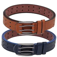 Stylish Leatherite Blue And Tan Solid Mens Belts Combo-thumb1