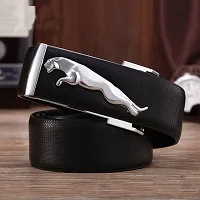 Stylish Fancy Synthetic Leather Solid Black Jaguar Belt With Classic Black Wallet-thumb1