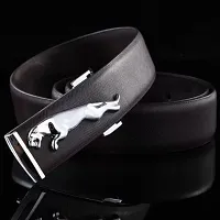 Stylish Fancy Synthetic Leather Solid Black Jaguar Belt With Classic Black Wallet-thumb2