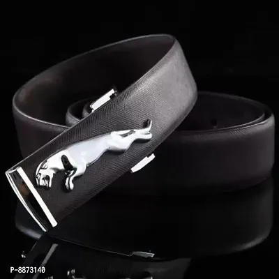 Stylish Fancy Synthetic Leather Solid Black Jaguar Belt With Classic Black Wallet-thumb3