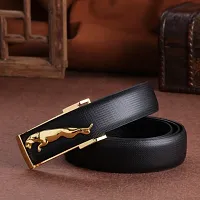 Stylish Fancy Synthetic Leather Solid Black Jaguar Belt With Classic Tan Wallet-thumb1