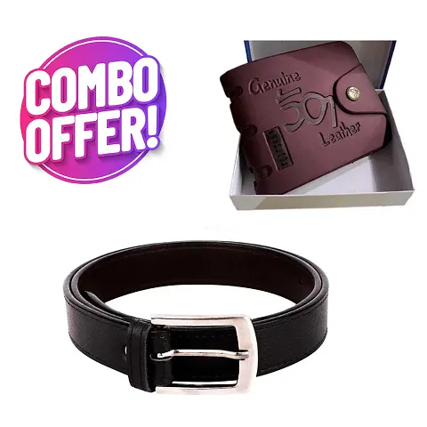 Trendy Artificial Leather Belt And Wallet Combo For Men