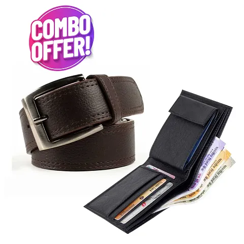 Artificial Leather Belt And Wallet Combo For Men