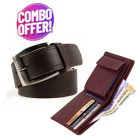 Trendy Artificial Leather Belt And Wallet Combo For Men