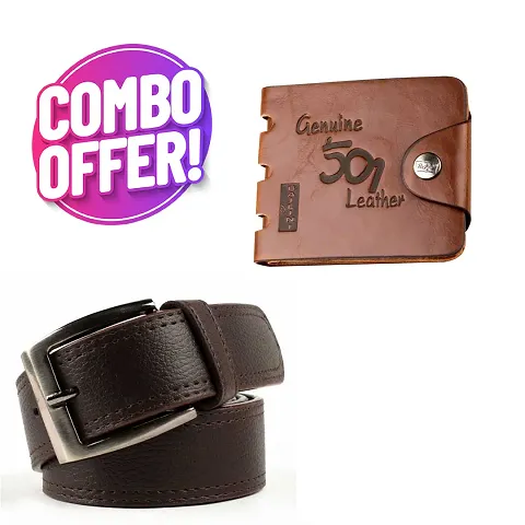 Trendy Artificial Leather Belt And Wallet Combo For Men