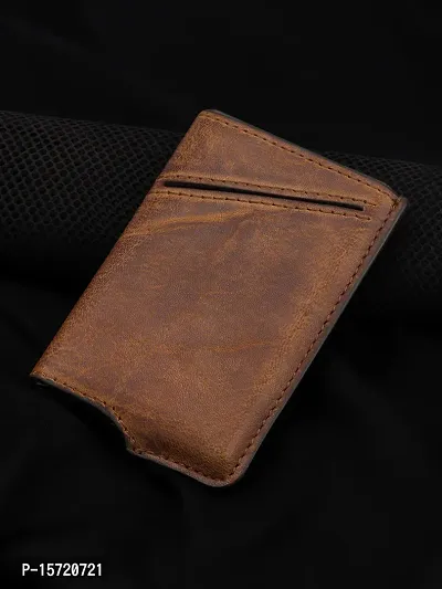 Trendy Men Tan Metal Card Holder With Leather Cover-thumb0