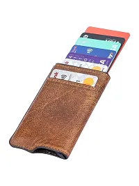 Trendy Men Tan Metal Card Holder With Leather Cover-thumb1