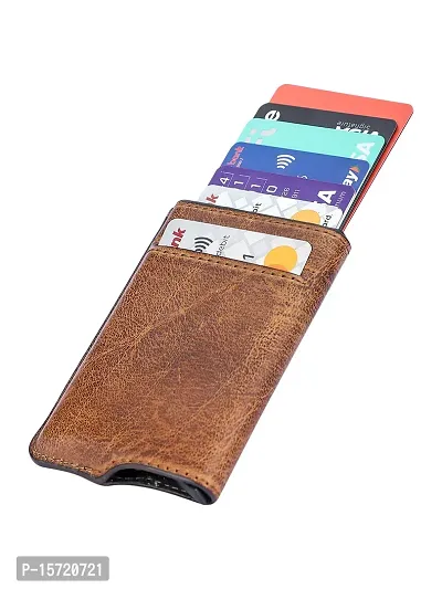 Trendy Men Tan Metal Card Holder With Leather Cover-thumb2