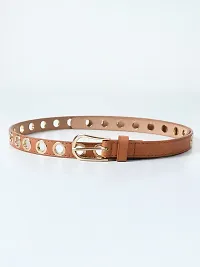 Stylish Solid Artificial Leather Self Design Belt For Women-thumb1