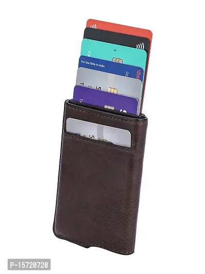 Trendy Men Brown Metal Card Holder With Leather Cover-thumb4