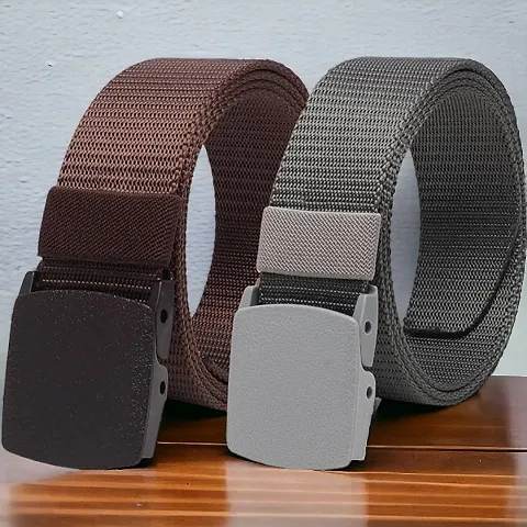 JET STREAM Nylon Belt, nylon fabric belt, unisex nylon belt, Hole free plastic flap buckle Canvas Waist Belt (pack of 2)