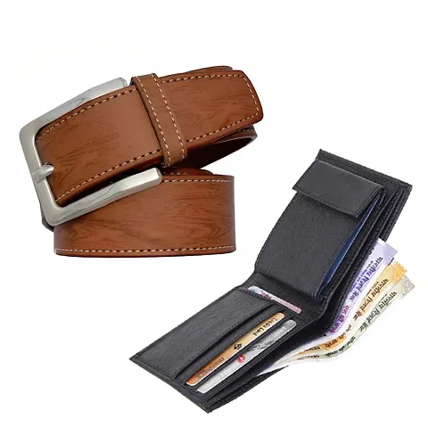 Artificial Leather Belt and Wallet Set with Tang Buckle