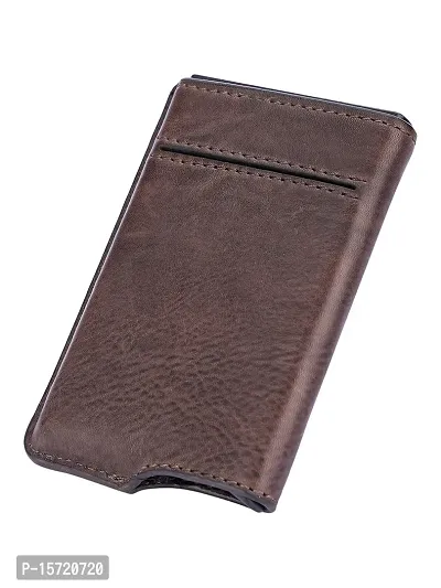 Trendy Men Brown Metal Card Holder With Leather Cover-thumb2