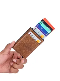 Trendy Men Tan Metal Card Holder With Leather Cover-thumb2