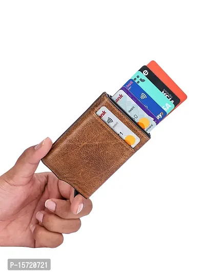 Trendy Men Tan Metal Card Holder With Leather Cover-thumb3