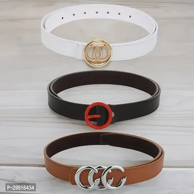 Stylish Multicoloured Artificial Leather Belt For Women Pack Of 3