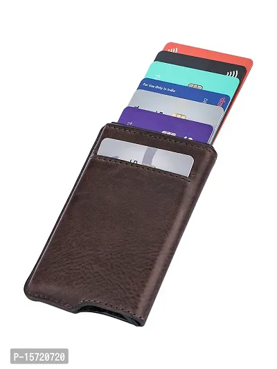 Trendy Men Brown Metal Card Holder With Leather Cover-thumb3