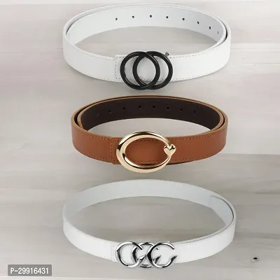 Stylish Multicoloured Artificial Leather Belt For Women Pack Of 3-thumb0