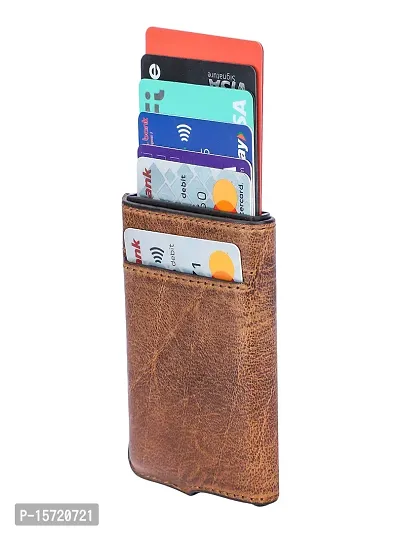 Trendy Men Tan Metal Card Holder With Leather Cover-thumb4