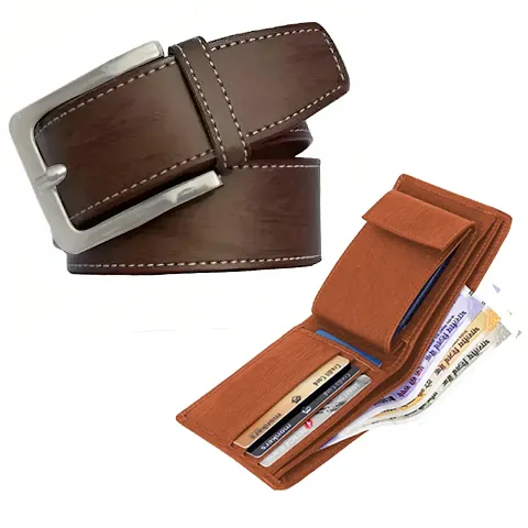 Artificial Leather Belt and Wallet Set with Tang Buckle