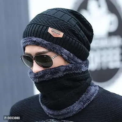 Stylish Men and Women Woolen Cap with Neck Muffler/Neck warmer Set of 2 Free Size