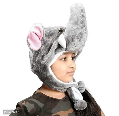 Kids Fur Plush Animal Elephant Warm Ski Beanie Hat (Grey, Free Size)