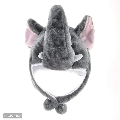 Kids Fur Plush Animal Elephant Warm Ski Beanie Hat (Grey, Free Size)-thumb2