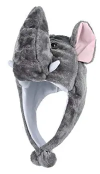 Kids Fur Plush Animal Elephant Warm Ski Beanie Hat (Grey, Free Size)-thumb2