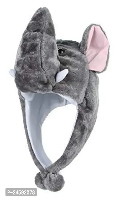 Kids Fur Plush Animal Elephant Warm Ski Beanie Hat (Grey, Free Size)-thumb3