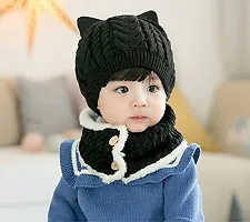 Baby Girls Boys Warm Soft Knit Bear Hat Toddler Winter Crochet Beanie Cap Lovely Button Circle Scarf (Black)-(Fit for 1 to 4 Years)-thumb1