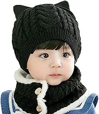 Baby Girls Boys Warm Soft Knit Bear Hat Toddler Winter Crochet Beanie Cap Lovely Button Circle Scarf (Black)-(Fit for 1 to 4 Years)-thumb2