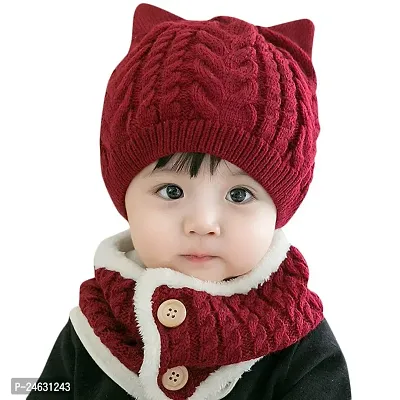 Malvina Baby Girls Boys Warm Soft Knit Bear Hat Toddler Winter Crochet Beanie Cap Lovely Button Circle Scarf-(Fit for 1 to 4 Years) brown-thumb0