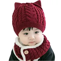 Malvina Baby Girls Boys Warm Soft Knit Bear Hat Toddler Winter Crochet Beanie Cap Lovely Button Circle Scarf-(Fit for 1 to 4 Years) brown-thumb1