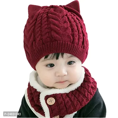 Malvina Baby Girls Boys Warm Soft Knit Bear Hat Toddler Winter Crochet Beanie Cap Lovely Button Circle Scarf-(Fit for 1 to 4 Years) brown-thumb2