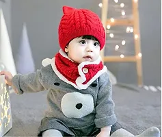 Baby Girls Boys Warm Soft Knit Bear Hat Toddler Winter Crochet Beanie Cap Lovely Button Circle Scarf-(Fit for 1 to 4 Years)   red-thumb1