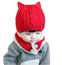 Baby Girls Boys Warm Soft Knit Bear Hat Toddler Winter Crochet Beanie Cap Lovely Button Circle Scarf-(Fit for 1 to 4 Years)   red-thumb2