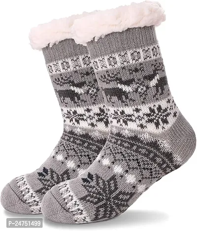 Boy's|Girl's Winter Snowflake Fleece Lining Knit Thick Warm Christmas Slipper Socks Pack Of 1-thumb0