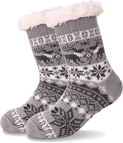 Boy's|Girl's Winter Snowflake Fleece Lining Knit Thick Warm Christmas Slipper Socks Pack Of 1