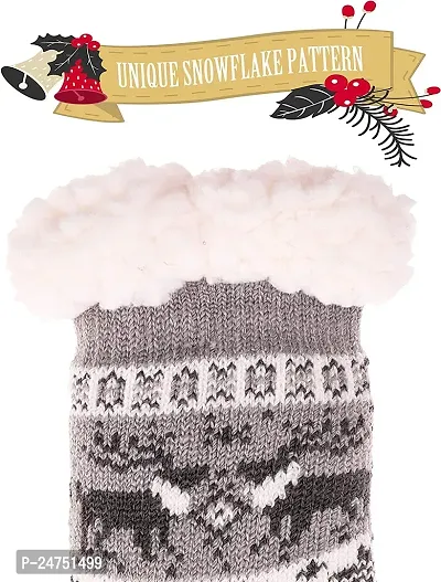 Boy's|Girl's Winter Snowflake Fleece Lining Knit Thick Warm Christmas Slipper Socks Pack Of 1-thumb2