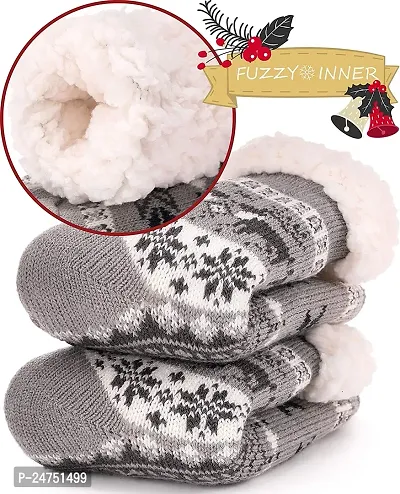 Boy's|Girl's Winter Snowflake Fleece Lining Knit Thick Warm Christmas Slipper Socks Pack Of 1-thumb3