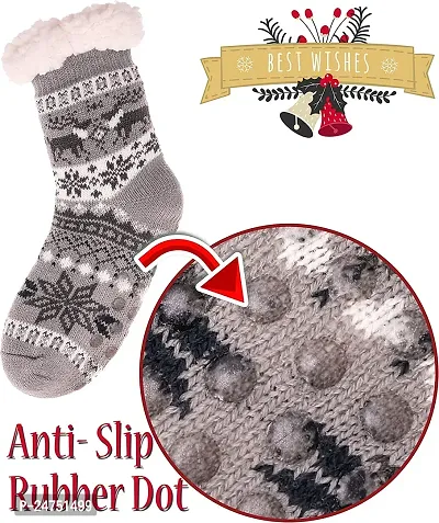 Boy's|Girl's Winter Snowflake Fleece Lining Knit Thick Warm Christmas Slipper Socks Pack Of 1-thumb4