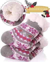 Boy's|Girl's Winter Snowflake Fleece Lining Knit Thick Warm Christmas Slipper Socks Pack Of 1 E5-thumb4