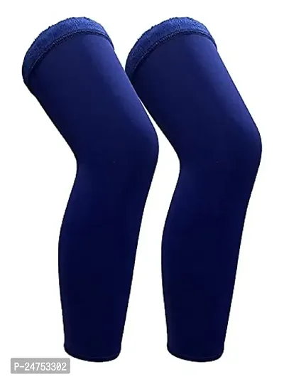 Fur Soft  Warm Stretchable Velvet Fleece KNEE CAP Socks For Men | Women Knee Support( blue)-thumb2