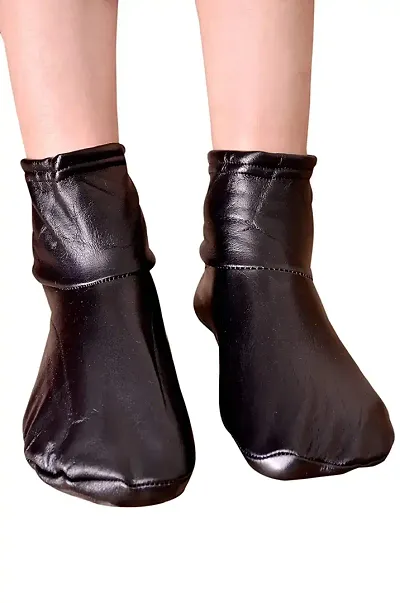 EK UDAAN Men's Women's Wool Faux Leather Socks (Black, Free Size)