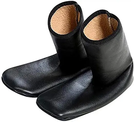 Malvina Men's & Women's Winter Woolen Leather Socks (Black, Free Size)